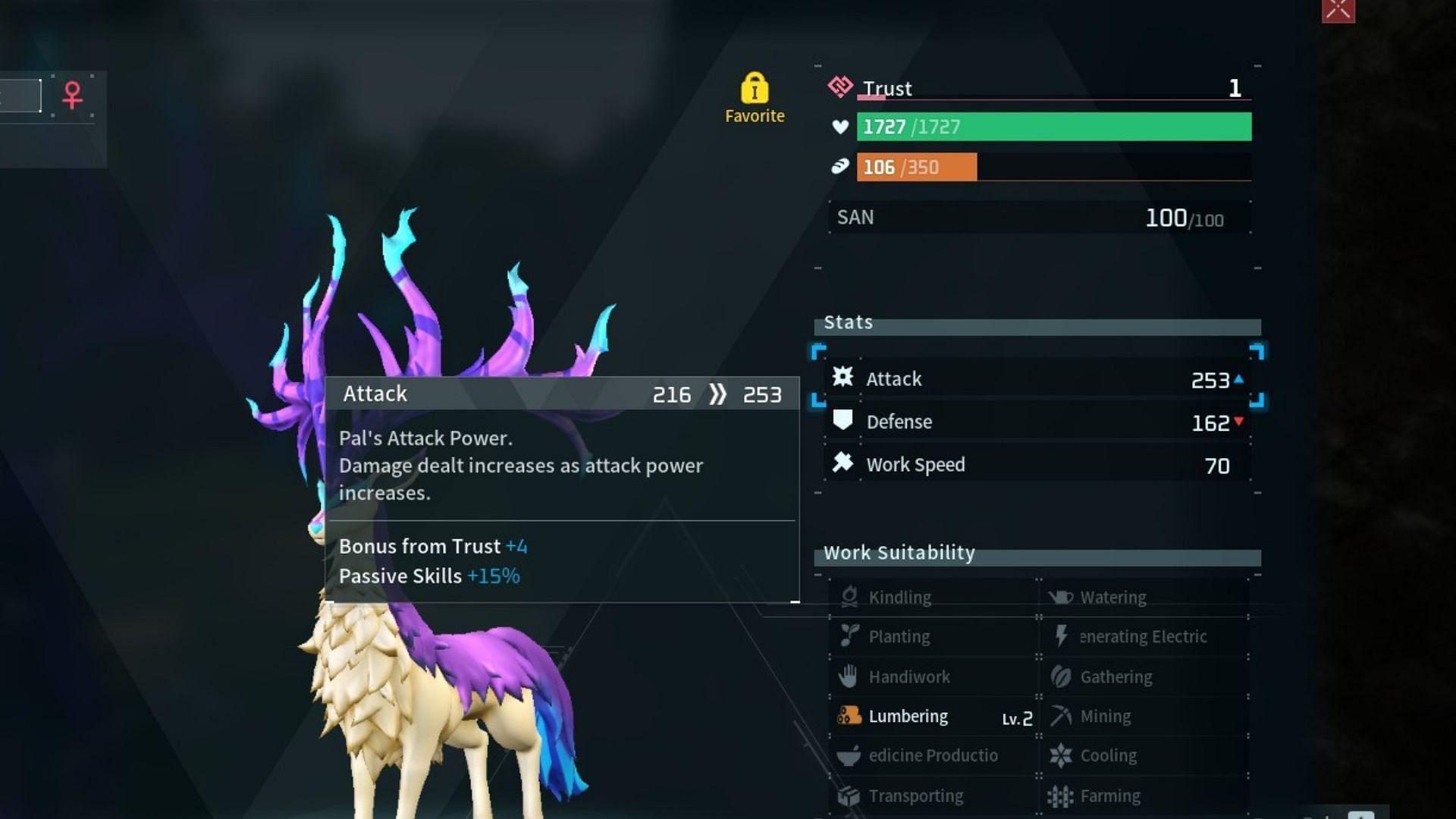 Increasing Trust improves the stats on Pals (Image via Pockepair)